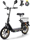TWOFISH E Moped für Erwachsene, 14 Zoll Elektro Motorrad mit 48V 13Ah Akku und 500W Motor, Motorroller mit Straßenzulassung, 45 km/h Max 30 km Reichweite, M5 Elite E (Schwarz Orange)