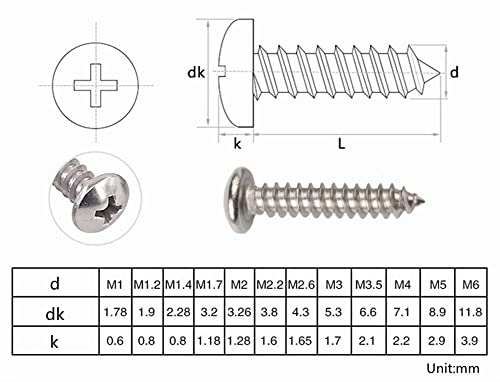 Kit 200 Tornillos Autorroscantes M3 Acero Inoxidable Phillips miniatura 4