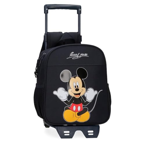Disney Joumma Mickey Cheerful Zaino prescolare con carrello nero 23 x 25 x 10 cm Poliestere 5,25 L, Nero, Taglia unica, Zaino prescolare con carrello