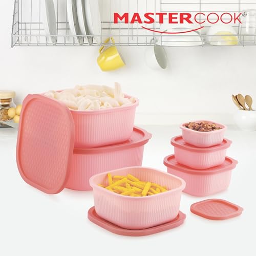 Image of Mastercook Airtight Square Food Storage Containers Set of 6, Peach