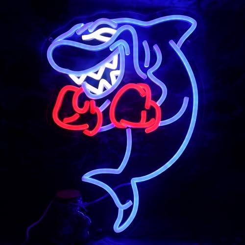 Image of Shark Boxing Neon Sign, Boxer Shark Neon Light for Home gym Decor Fitness Wall Art Decor gifts for men