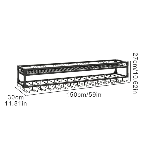 Étagère de bar murale avec support verres noir 150cm pour bouteilles - 3