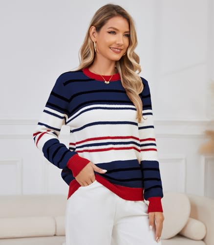Image of ANCAPELION Women's Christmas Sweater Pullover Vintage Color Block Chunky Knit Sweater Tops