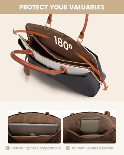 LOVEVOOK Laptop Bag for Women, 15.6 Inch Work Tote Bag, Large Purse Professional Computer Bag, Stylish Business Office Briefcase,Black-White-Brown4
