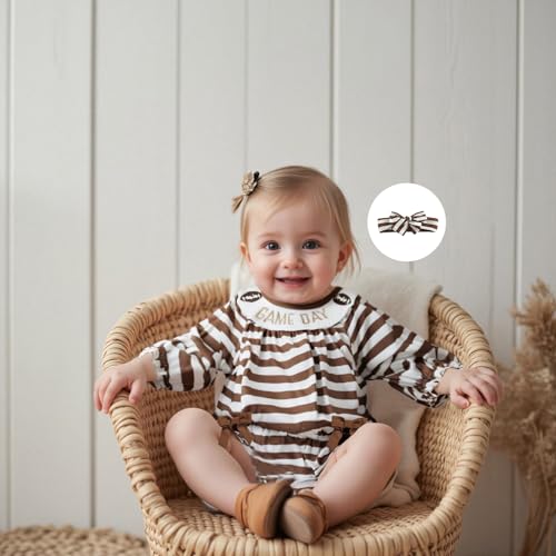 GOOCHEER Fall Newborn Baby Girl Clothes Game Day Football Embroidered Stripe Long Sleeve Romper Jumpsuit Outfit2