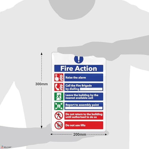 RDLCAR Fire Action Notice Signs 1mm Rigid Plastic Pack of 5 Essential Fire Safety Signage for Businesses and Public Spaces 200mm x 300mm Weatherproof Design - Image 2