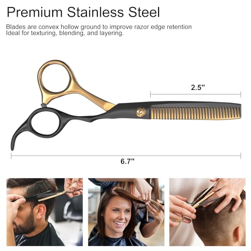 Hairdressing Scissors, 6 Inch Hair Cutting Scissor & Thinning Scissors Hairdressing, Stainless Steel Barber Scissors with Leather Cover, Comb, Hair Clip, Professional Salons Hair Shears Set - Image 4