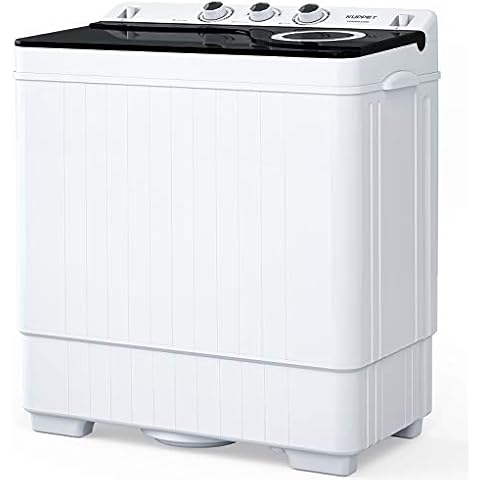 KUPPET Compact Twin Tub Portable Mini Washing Machine 26lbs Capacity, Washer(18lbs)&Spiner(8lbs)/Built-in Drain Pump/Semi-Automatic (White&Black) Cover