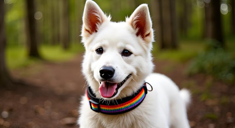 BUDDYPACK-Halsband Extra-Breit & Weich mit Neopren-Polster für Kleine und Große Hunde (Regenbogen auf Schwarz, S)
