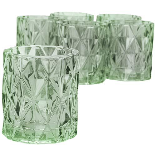 Koyal Wholesale 3" Tall Mint Modern Multifaceted Glass Candle Holders, Set Of 6 Votives, Bulk Tealight Holders #TOP3
