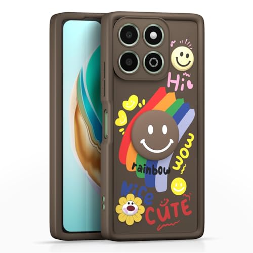 Image of Pikkme Back Cover for Honor X6b | Soft Silicone| Cute Rainbow Smile & 3D Cartoon Flower Design | Shockproof Raised Camera Protection Bumper Case (Brown)