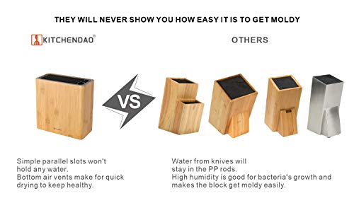 Kitchendao Xl Bamboo Universal Knife Block Holder With Slots For Scissors And Sharpening Rod, Safe, Space Saver Knives Storage Stand Display Without Knives, Unique Slot Design To Protect Blade #TOP5