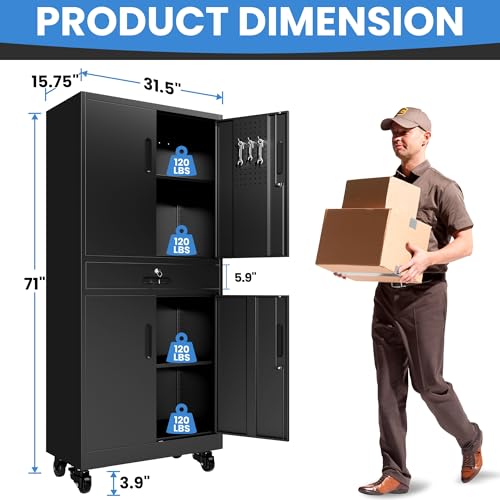 Image of Metal Storage Cabinet for Garage, Tool Cabinet, Utility Cabinet