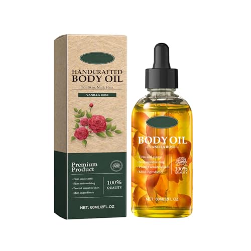 Aceite Corporal de Vainilla y Rosa, Aceite Artesanal Premium para Piel y Cabello, Cuidado Nutritivo para el Cabello y la Piel, para Mujeres, 60 ml