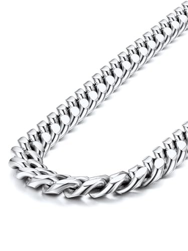 ChainsPro Stainless Steel Cuban Link Chains for Men, 4.8/6/10/14mm Width Cuban Chain Necklace, No Tarnish Chains Jewelry for Men, 18-30 inch Length Hip Hop Miami Silver Necklace, Send Gift Box