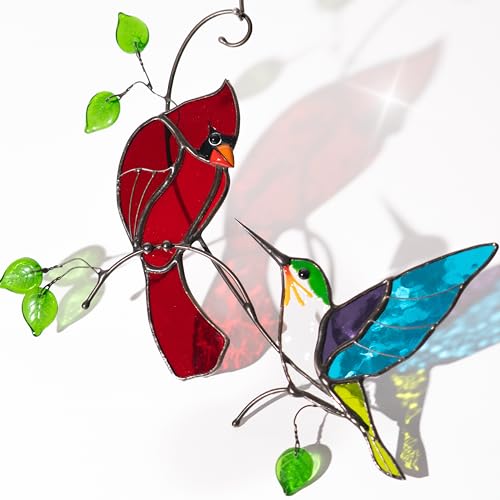 Hummingbird Cardinal Glass Art Stained Glass Suncatcher