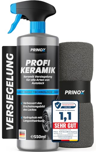 Prinox Profi Keramikversiegelung Auto Set 550 ml inkl. Mikrofasertuch - Keramik Versiegelung für perfekten Glanz mit Versiegelungs-Effekt - Premium Lackversiegelung, Flüssigglas für alle Lacke