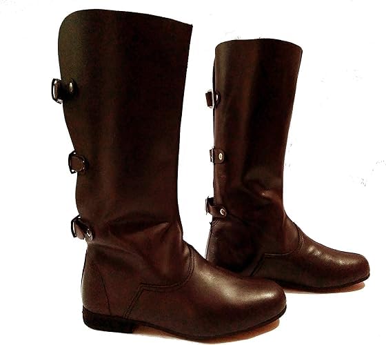 Medieval Leather Boots, 3 Buckle Renaissance Loafer Boot, Viking Costume Shoes, Brown4