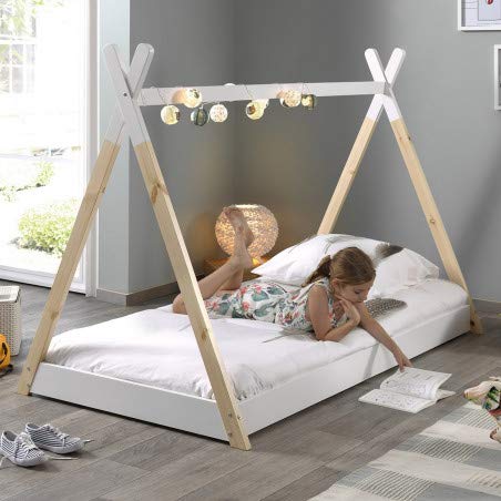 Alfred & Compagnie TIPI - Cama con somier (90 x 200 pino), color blanco y natural