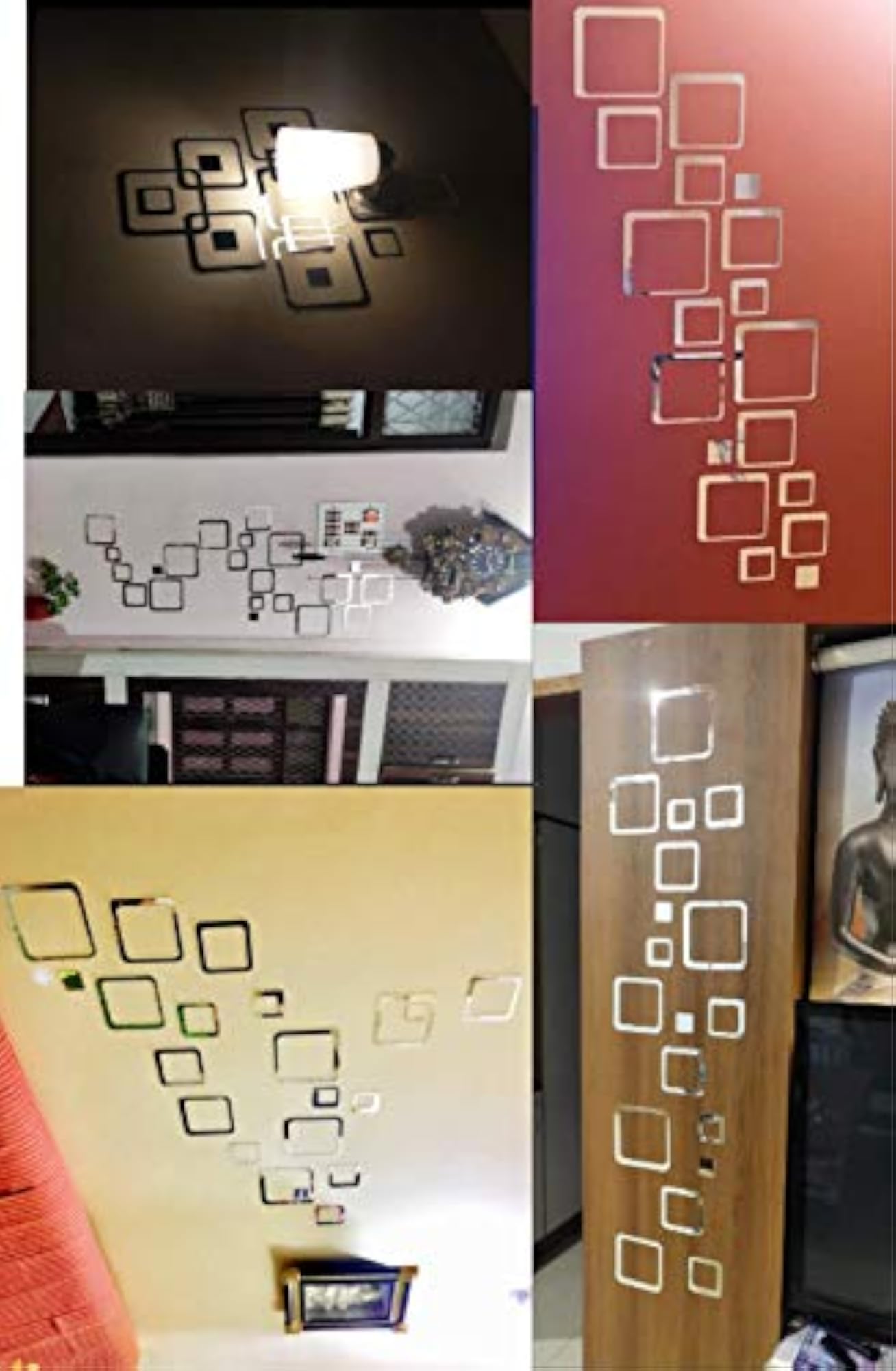 Square Silver 3 Set Decorative Mirror Stickers for Wall