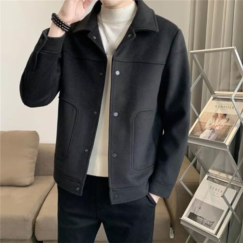 Men Single-Breasted Windbreaker Solid Color Slim Short Woolen Coat Winter Casual Warm Windbreaker Coat3