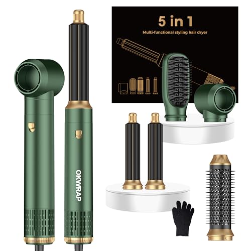 Image of 5 in ONE Hair Dryer Brush, Blow Dryer Curling Wand Hair Styling Tools Set, Ionic Hot Air Brush Round Brush Blow Dryer, Left&Right Styler 100-120V