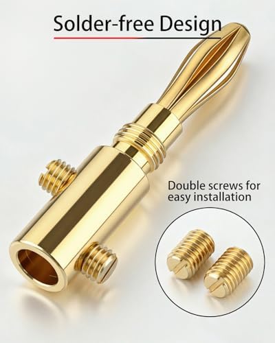 Zylveron Banana Plugs, Solderless Gold Plated 4mm Speaker Wire Connectors - 2