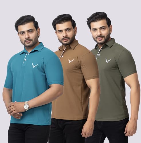 Image of HANABY Men's Summer Polo Solid Half Sleeves Polycotton T-Shirt | Collar Breathable and Comfortable T-Shirt (Pack of 3)