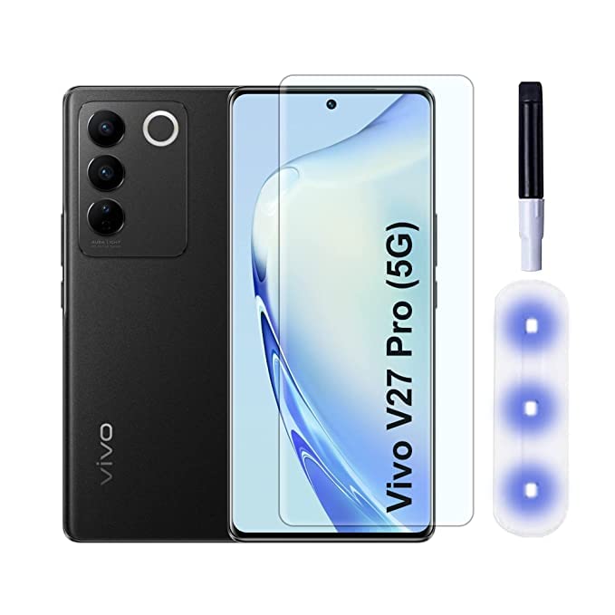 Image of NEW'C Tempered Glass Compatible For Vivo V27 Pro 5G Advanced Border-Less Full Edge To Edge Uv Screen Protector And Easy Installation Kit For Cellphone(Pack Of 1) By Blacksheep