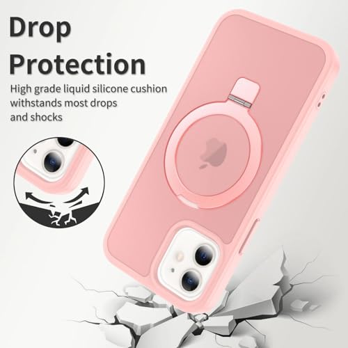 Image of Magnetic for iPhone 12 Pro Case & iPhone 12 Case, 6.1 inch, Compatible with MagSafe, Rugged Kickstand, Not-Yellowing Military-Grade Protection, Matte Pink