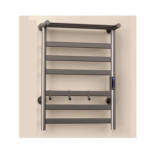 Secador de Toallas enchufable, Gris 45, línea Derecha, con Estante Superior, toallero calefactable de Temperatura Constante para baño, de Aluminio para Montaje en Pared.