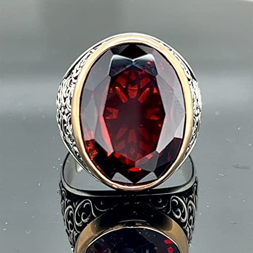 Natural Ruby Stone Ring, Man Handmade Ruby Ring, Red Stone Ring, Engraved Silver Ring, Ottoman Style Ring, 925K Sterling Silver Ring #TOP2
