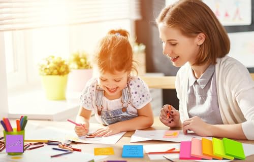 Image of 18 Pads Sticky Notes 76 mm x 76 mm Sticky Notes for Writing on Easy to Write On Re-Stickable Super Sticky Notes for School, Home, Office