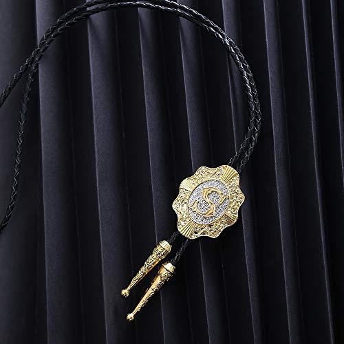 KDG Shield A-Z Double Gold Colors Letter Bolo Tie western cowboy necktie (S)