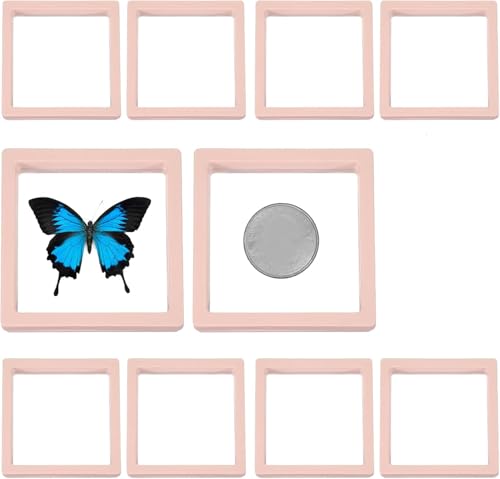Image of Floating Display Frame, Coin Display Case, Dustproof PE Film Transparent Jewelry Storage Box for Ring Necklace Bracelet, Floating Display Case for Coin, Jewelry per Availability (Medium 10pcs Pink)