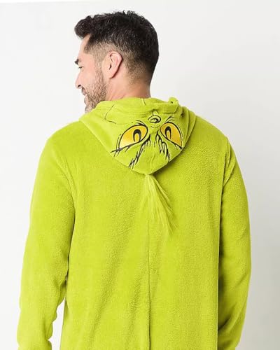 The Grinch Union Suit Men's Merry Grinchmas Zip Up Plush Hooded One Piece Loungewear4