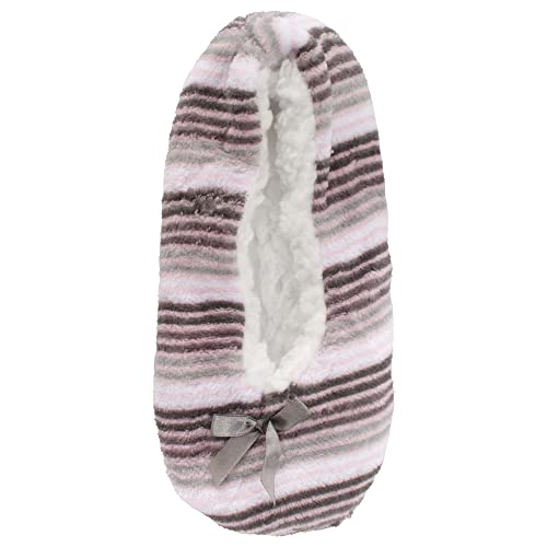 Image of BambooMN Women's Stripe Patterned Non-Slip Lined Travel Home Slippers - 2 Pairs