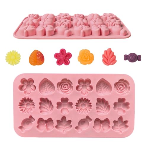 Moldes de chocolate de silicona de 18 cavidades, Daisy Rose Tulip Bow Leaf formas para gomitas, Cupcake toppers y decoración de postres de pasteles