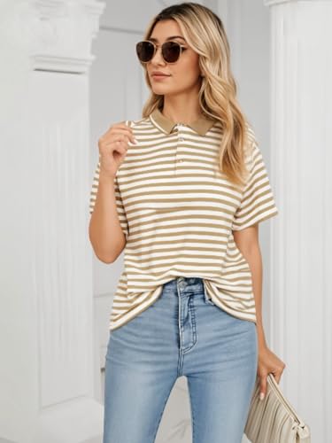 Image of Mack Jonney Women's Striped Cotton Rich Polo T Shirt | Collar Tshirts | Half Sleeves | Stripe-Regular Fit-MACK640589