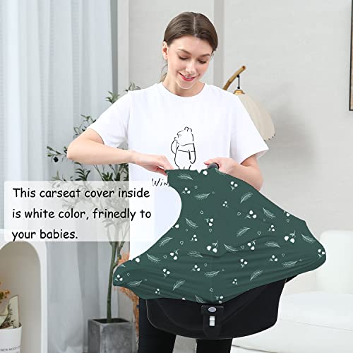 Image of Carseat Covers for Baby Breastfeeding - Multi use Car Seat Canopy Cover, Infant Stroller Canopy Cover for Girls (Green Print)