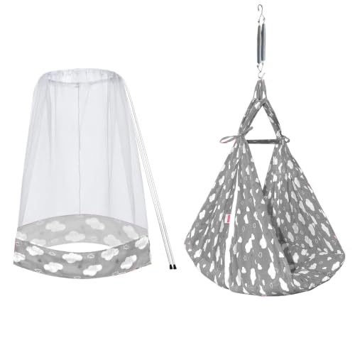 Image of VParents Sleeping Essentials with Mosquito Net & Spring, Sunny (Grey)