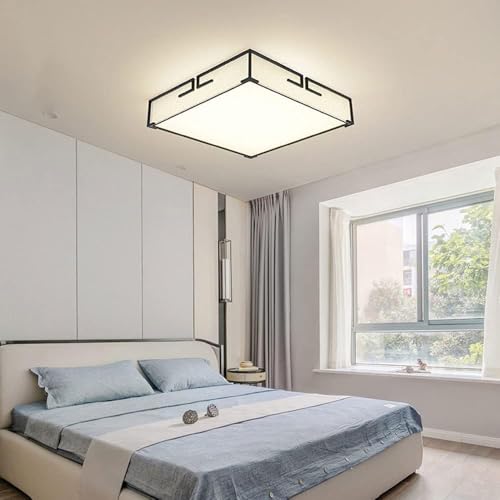 Plafonnier LED carré chinois en tissu 50cm à intensité variable - 2