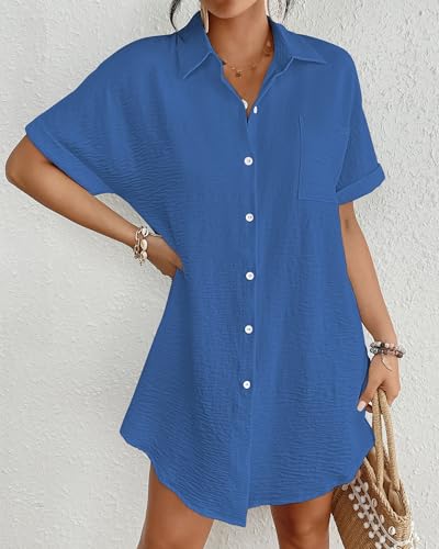 Image of Bsubseach Women Swimsuit Coverup Shirt Dress Button Down Bathing Suit Cover Up Beach Vacation Outfits