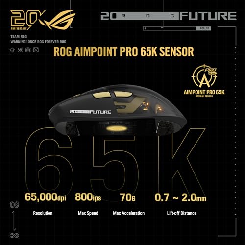 Image of ASUS ROG 20th Edition Harpe II Extreme - Wireless Esports Gaming Mouse - 82g Lightweight, Tri-Mode Connectivity, 65K DPI, 8K Hz Polling, 24K Gold-Plated, Web Config - Gold /Black