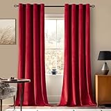 MIULEE Christmas Red Velvet Curtains Elegant Grommet Curtains Thermal Insulated Soundproof Room Darkening Curtains/Drapes for Classical Living Room Bedroom Theater Decor 52 x 84 Inch Set of 2