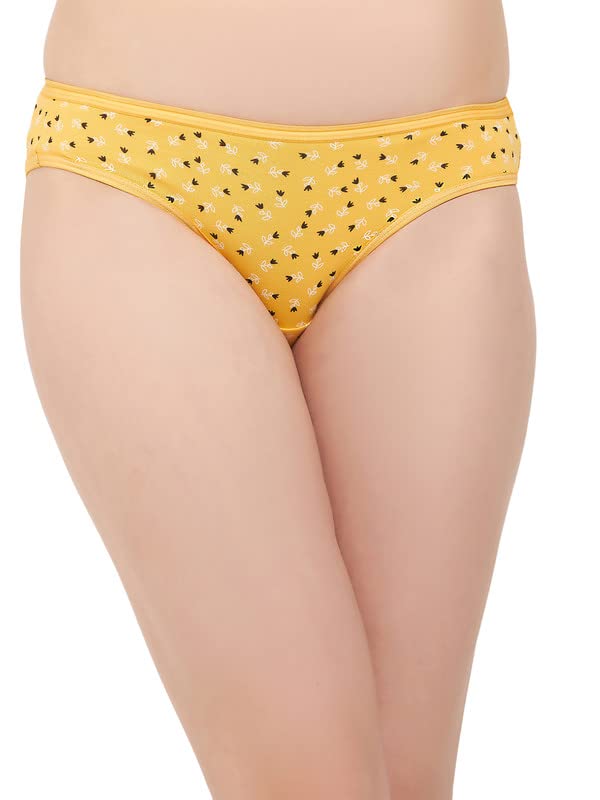 Clovia Women’s Cotton Low Waist Floral Print Bikini Panty in Yellow
