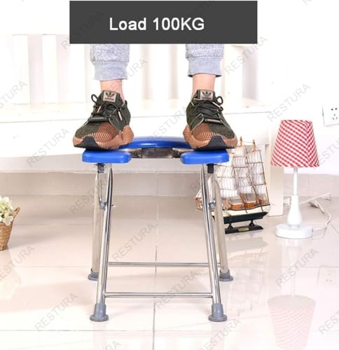 Image of Commode Chair with Pot Portable Stainless Steel Toilet for Pregnant Women and Seniors Indian Style Toilet Stool, Heavy-Duty Chair Durable & Convenient for Camping, Travel (Blue)