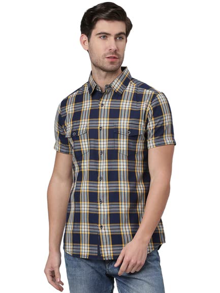 Image of Thomas Scott Men 100% Cotton Regular | Half Sleeve | Dounble Pocket | Checks Printed | | Casual | Shirts