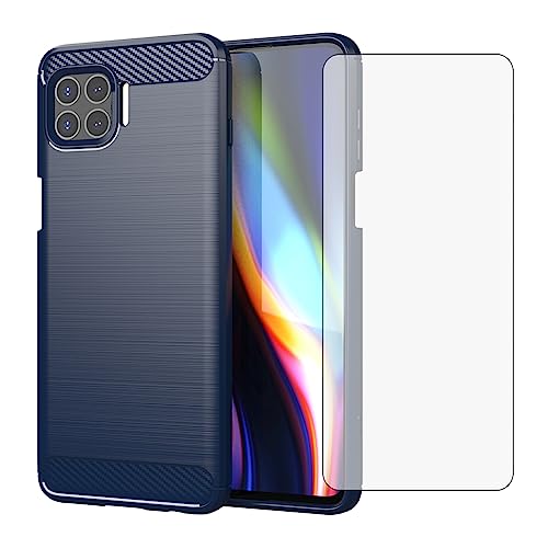 Funda compatible con Moto One 5G/One5G UW/Moto G G5 Plus y protector de pantalla de vidrio templado con funda delgada de silicona de fibra de carbono a prueba de golpes para Motorola One Lite XT2075-1