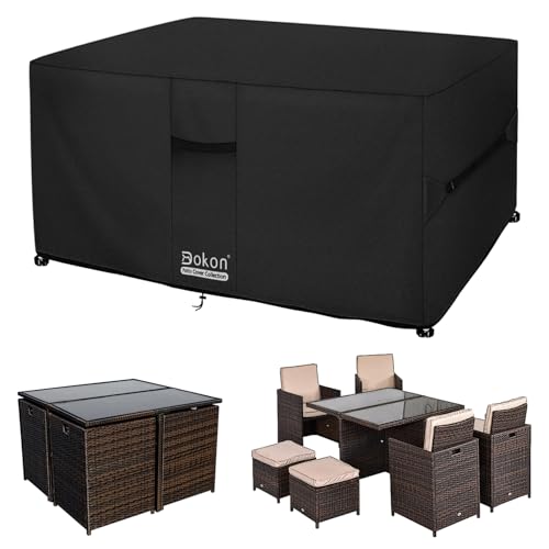 Dokon Housse Salon de Jardin Exterieur avec Aérations, Imperméable, Résistant au Vent, Anti-UV Tissu Oxford 420D Bache Meubles Housse de Protection Table de Jardin,...